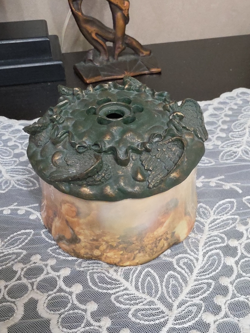 Ornate Green and Cream Decorative Incense Box Angels